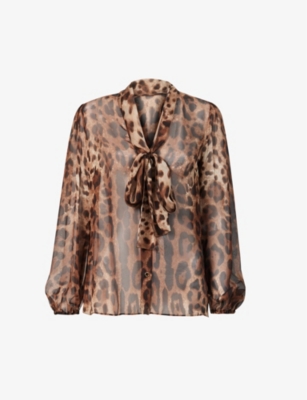 Dolce & Gabbana Leopard-print Silk Chiffon Blouse In Leo New