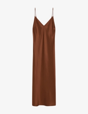 Joseph Clea Silk Satin Midi Dress In Mahogany