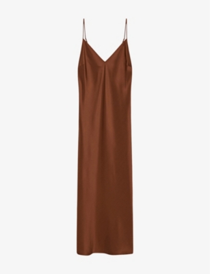 JOSEPH JOSEPH WOMEN'S MAHOGANY CLEA V-NECK SILK MIDI DRESS,69613044