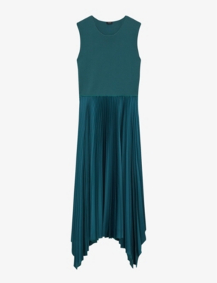 Joseph Dera Pleated Handkerchief Maxi Dress In Dark Teal