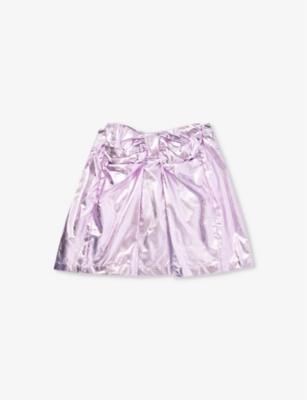 Shop Caroline Bosmans Girls Soft Lilac Kids Metallic Bow-embellished Coated-cotton Skirt 6-12 Years