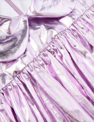 Shop Caroline Bosmans Metallic Bow-embellished Coated-cotton Dress 4-12 Years In Soft Lilac