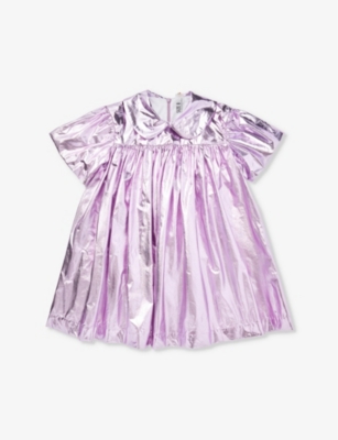Caroline Bosmans Girls Soft Lilac Kids Metallic Bow-embellished Coated-cotton Dress 4-12 Years