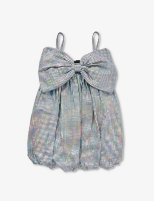 CAROLINE BOSMANS: Bow-embellished iridescent woven dress 6-12 years