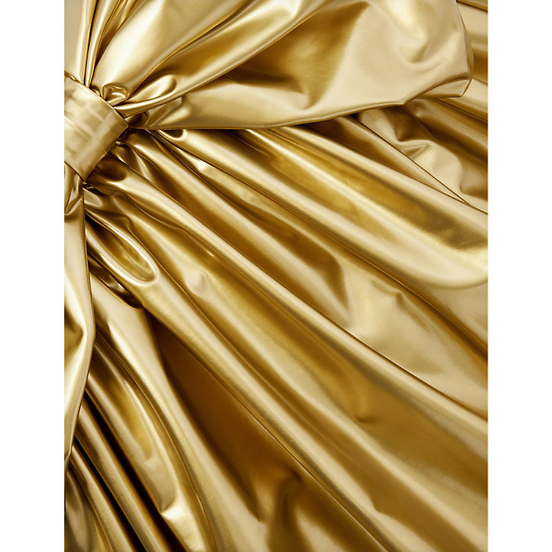 Shop Caroline Bosmans Girls Gold Kids Metallic Bow-embellished Woven Dress 6-12 Years