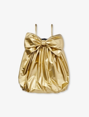Shop Caroline Bosmans Metallic Bow-embellished Woven Dress 6-12 Years In Gold
