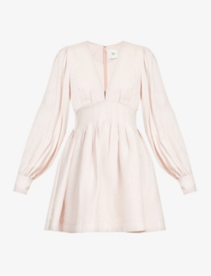Aje Womens Blush Pink Amelia Plunge-neck Linen-blend Mini Dress | ModeSens
