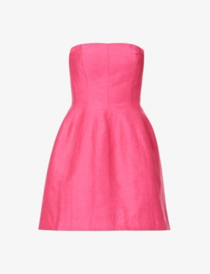 Aje Baret Strapless Linen-blend Mini Dress In Hot Pink | ModeSens