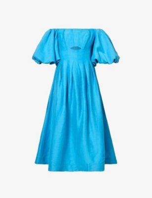 knee length dresses for ladies Eugenie Off Shoulder Midi Dress | Azure Blue