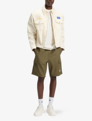Hugo Boss Mens Open Green Logo-badge Elasticated-waist Cotton Shorts