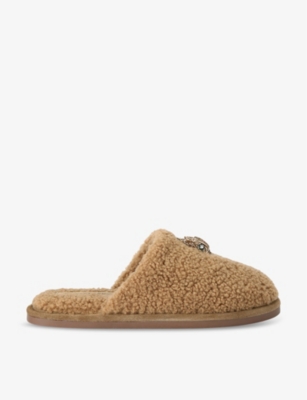 Shop Kurt Geiger London Women's Camel Kensington Eagle-embellished Faux-shearling Slippers