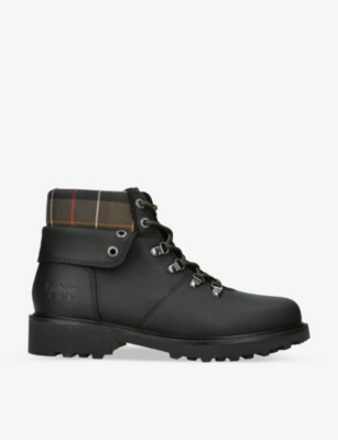 BARBOUR: Burne tartan-trim leather hiking boots