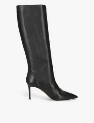 Aquazzura Leather Matignon Knee-high Boots 75 In Black