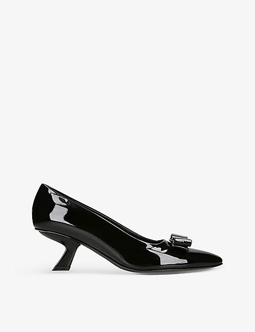 SALVATORE FERRAGAMO: Ornament arched-heel heeled leather courts
