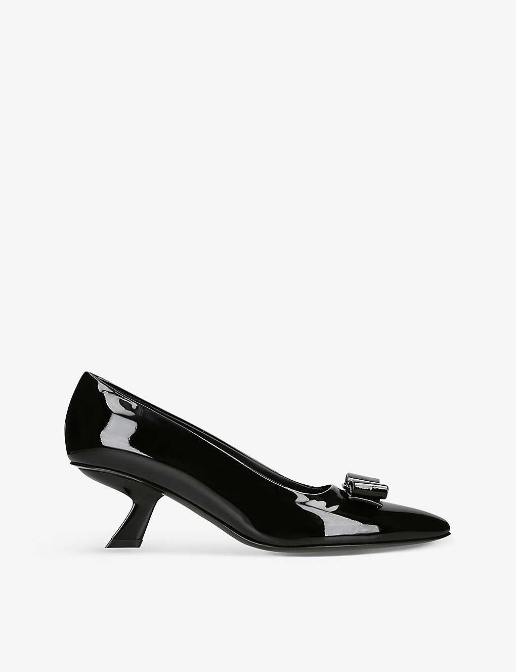 Ferragamo Salvatore  Womens Black Ornament Arched-heel Heeled Leather Courts