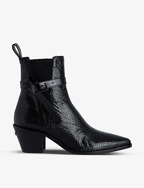 ZADIG&VOLTAIRE: Tyler python-effect leather ankle boots