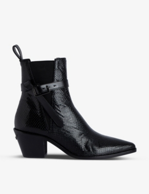 Zadig & Voltaire Zadig&voltaire Womens Noir Tyler Python-effect Leather Ankle Boots