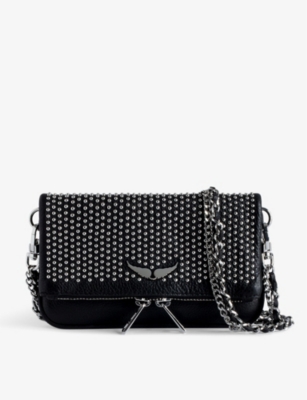 Zadig & Voltaire Womens Noir Rock Nano Studded Leather Clutch Bag