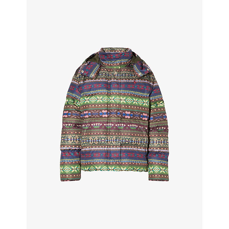POLO RALPH LAUREN POLO RALPH LAUREN WOMENS LODEN FAIRISLE FUNNEL-NECK QUILTED RECYCLED-POLYESTER JACKET