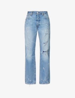 JEAN VINTAGE: Heavy distressed straight-leg mid-rise jeans