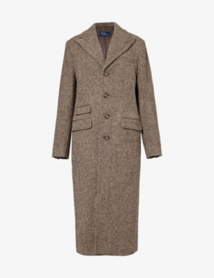 POLO RALPH LAUREN POLO RALPH LAUREN WOMEN'S BRWN/ CRM HERRING HERRINGBONE-PATTERN WOOL COAT