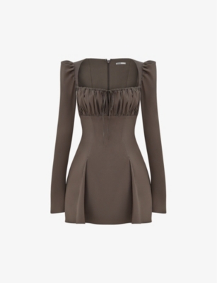Shop House Of Cb Women's Mocha Carlina Long-sleeve Stretch Cotton-blend Mini Dress In Brown