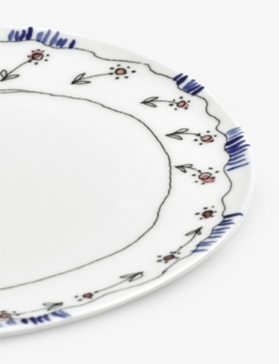 Shop Marni Serax X  Midnight Flowers Flower-motif Bone-china Plate 28cm Set Of Two