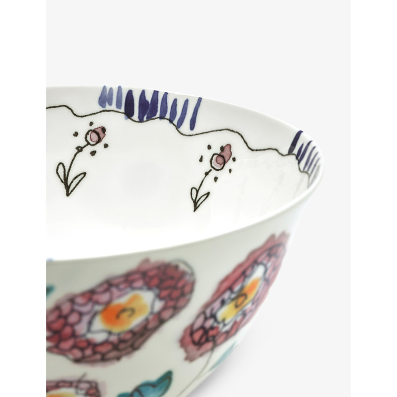 Shop Marni Serax X  Midnight Flowers Flower-motif Bone-china Serving Bowl 18cm Set Of Two