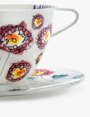 Shop Marni Serax X Anemone Milk Flower-motif Bone-china Cappuccino Cup And Saucer Set Of Two