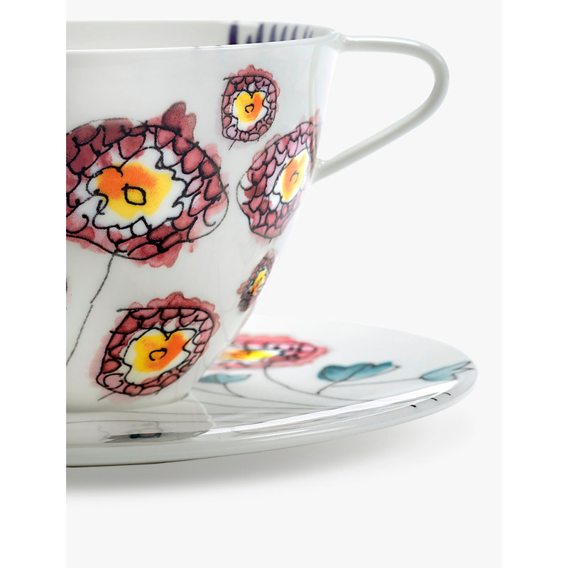 Shop Marni Serax X Anemone Milk Flower-motif Bone-china Cappuccino Cup And Saucer Set Of Two