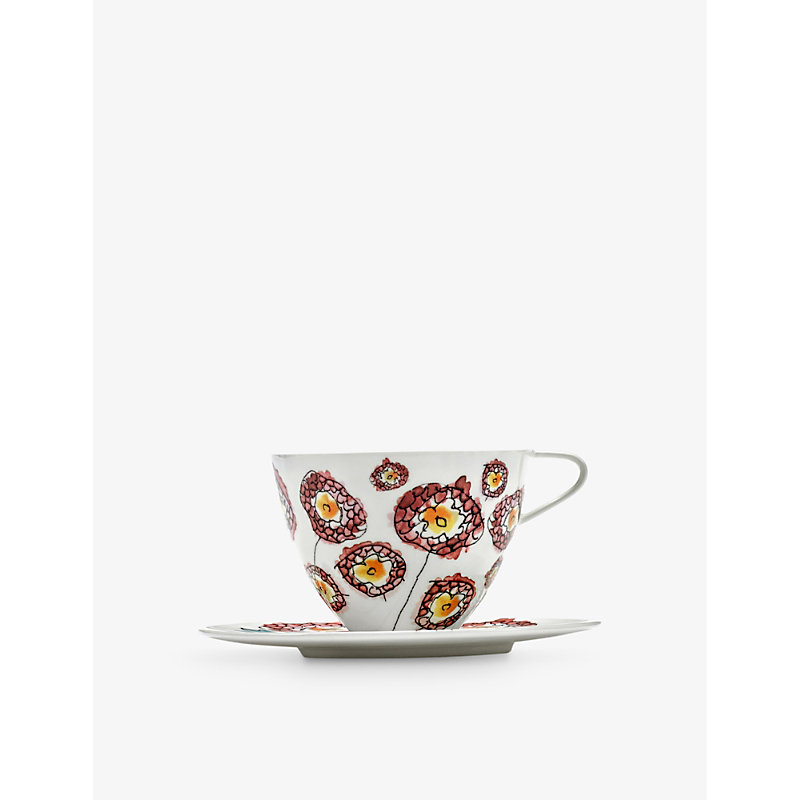 Marni Anemone Milk Flower-motif Bone-china Cappuccino Cup And Saucer