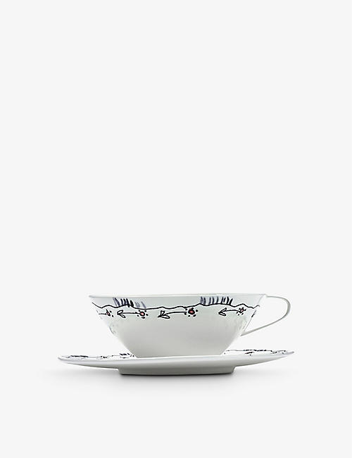 MARNI: Serax x Marni Anemone Milk flower-motif bone-chine tea cup and saucer set of two