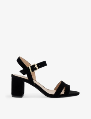 Dune Womens Black-suede Merisa Two-strap Suede Heeled Sandals In Black-suede
