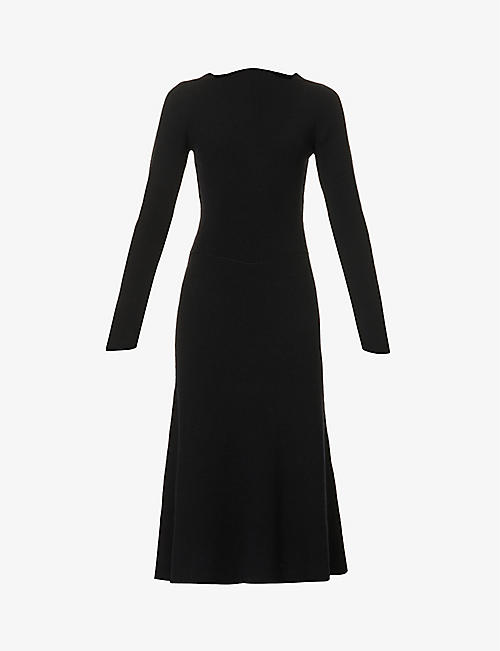 VICTORIA BECKHAM: Slim-fit asymmetric stretch-wool midi dress