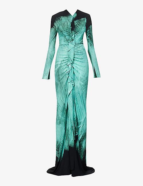 VICTORIA BECKHAM: Graphic-print open-back woven maxi dress