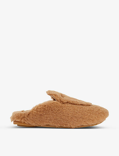 MAX MARA: Brand-plaque camel wool slippers