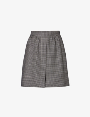 Max Mara Toano Houndstooth Wool Miniskirt In Black White