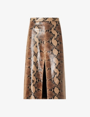Khaite The Fraser Snakeskin-effect Leather Skirt In Brown