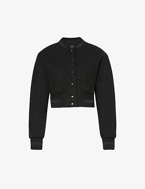 GIVENCHY: Logo-embroidered cropped wool bomber jacket