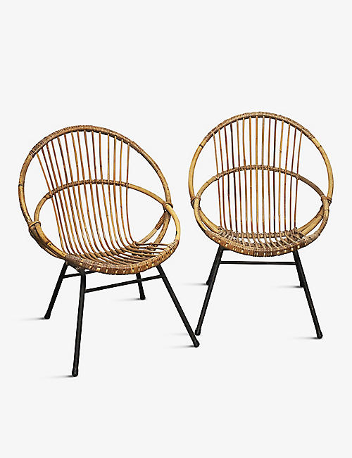 VINTERIOR: Pre-loved circular bamboo and metal chairs set of two