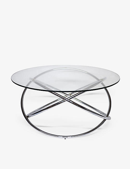 VINTERIOR: 中古圆形玻璃金属咖啡桌 91 厘米
