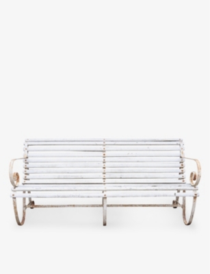 VINTERIOR: Pre-loved slatted iron and wooden garden bench 81cm x 176cm