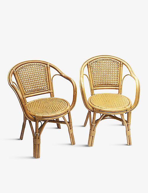 VINTERIOR: 中古 1960 年代复古竹制藤条躺椅两件装