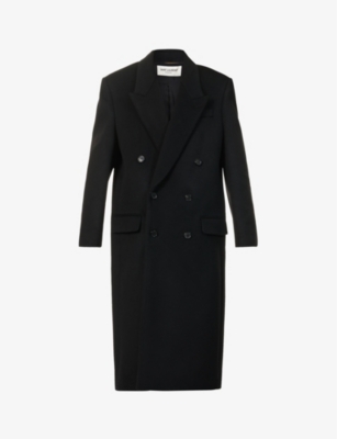 Saint Laurent Double-breasted Peak-lapel Wool Coat In Noir Profond