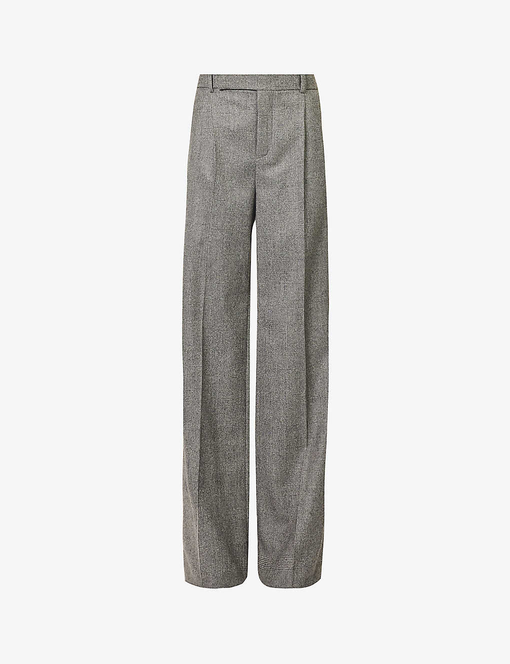Saint Laurent Womens Noir Craie Check-pattern Slip-pocket Mid-rise Wide-leg Wool Trousers