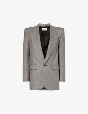 SAINT LAURENT: Double-breasted check-pattern regular-fit wool jacker