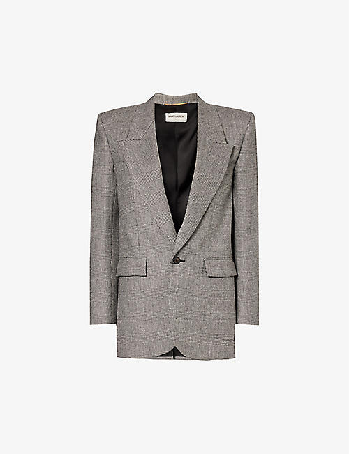 SAINT LAURENT: Double-breasted check-pattern regular-fit wool jacker