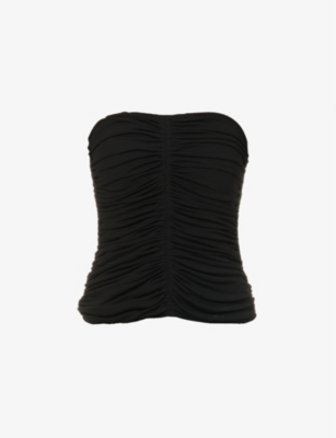 Saint Laurent Sleeveless Draped Cropped Top In Black