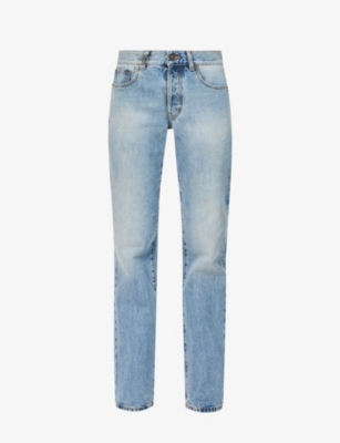 SAINT LAURENT: Faded-wash contrast-stitch straight-leg mid-rise jeans