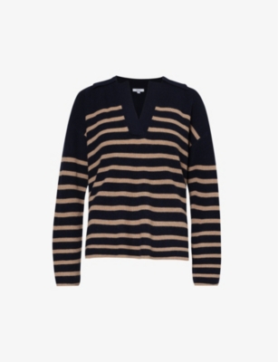 Rails Harris Striped Collared Sweater In Camel Navy Stripe